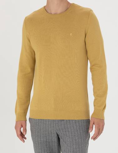 Yeşil Slim Fit Bisiklet Yaka Basic Triko Kazak