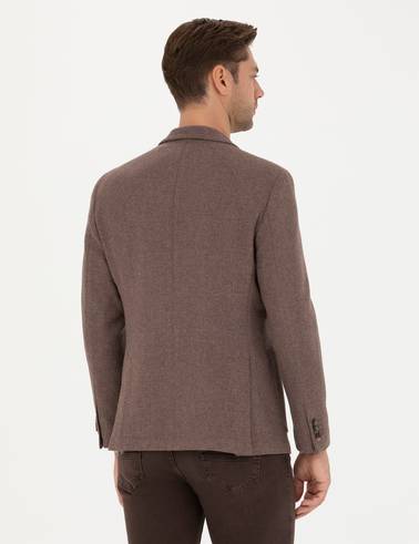 Kahverengi Slim Fit Yün Karışımlı Ceket
