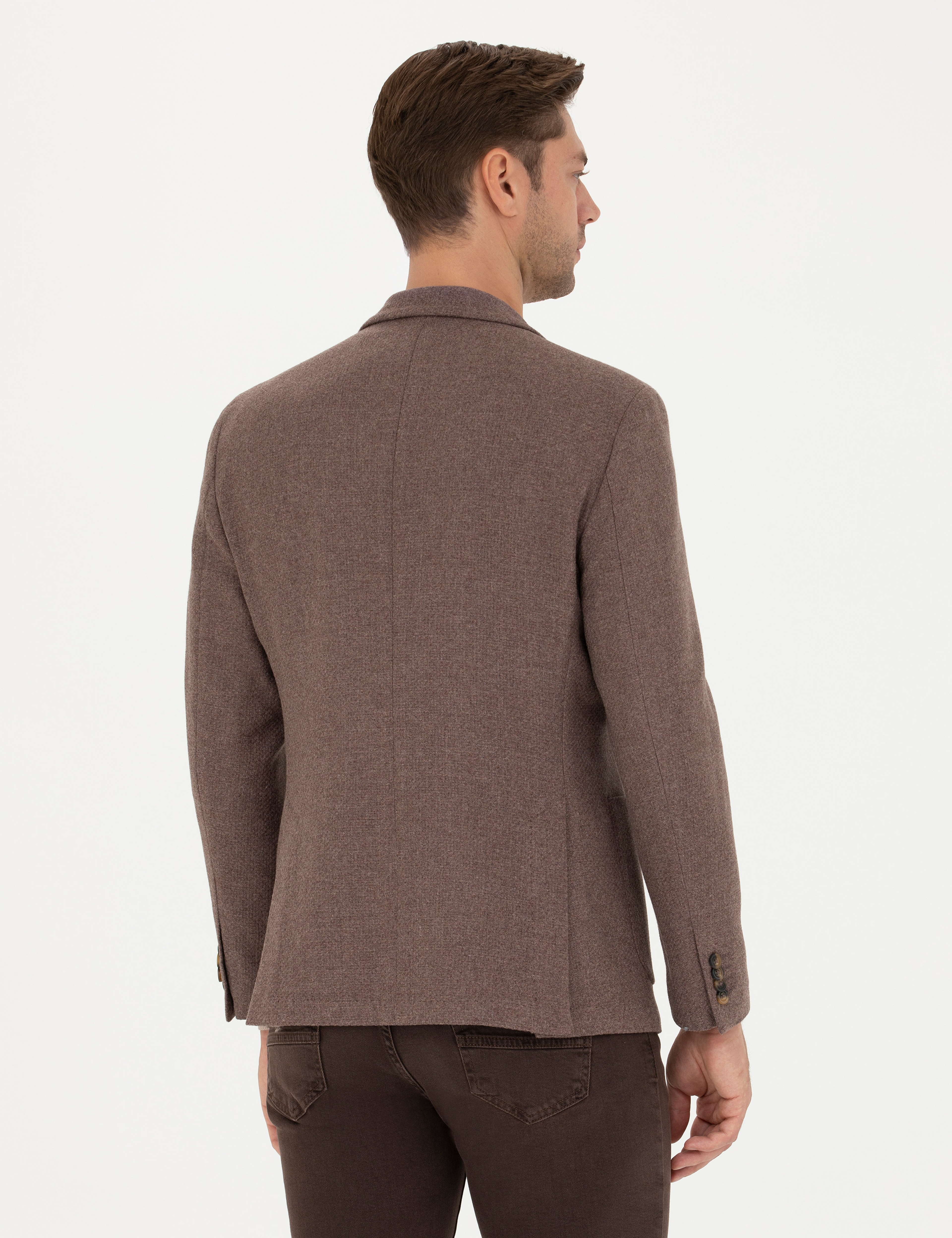 Kahverengi Slim Fit Yün Karışımlı Ceket - Image 5