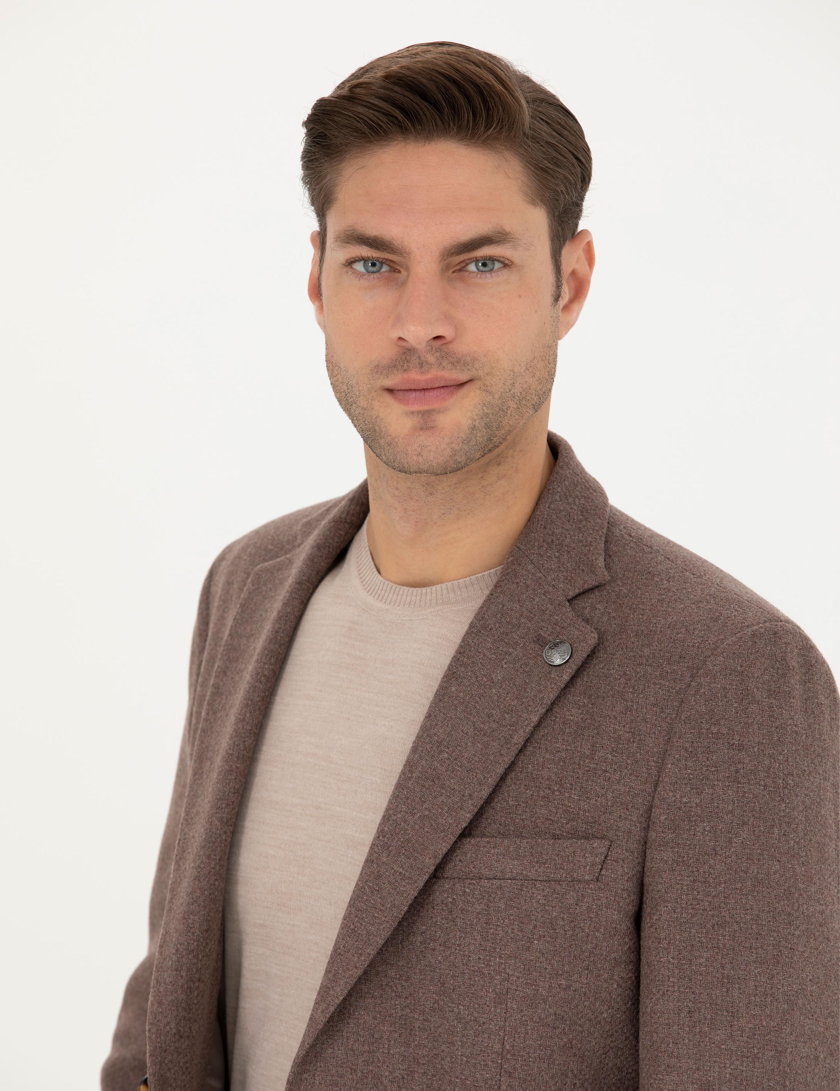 Kahverengi Slim Fit Yün Karışımlı Ceket