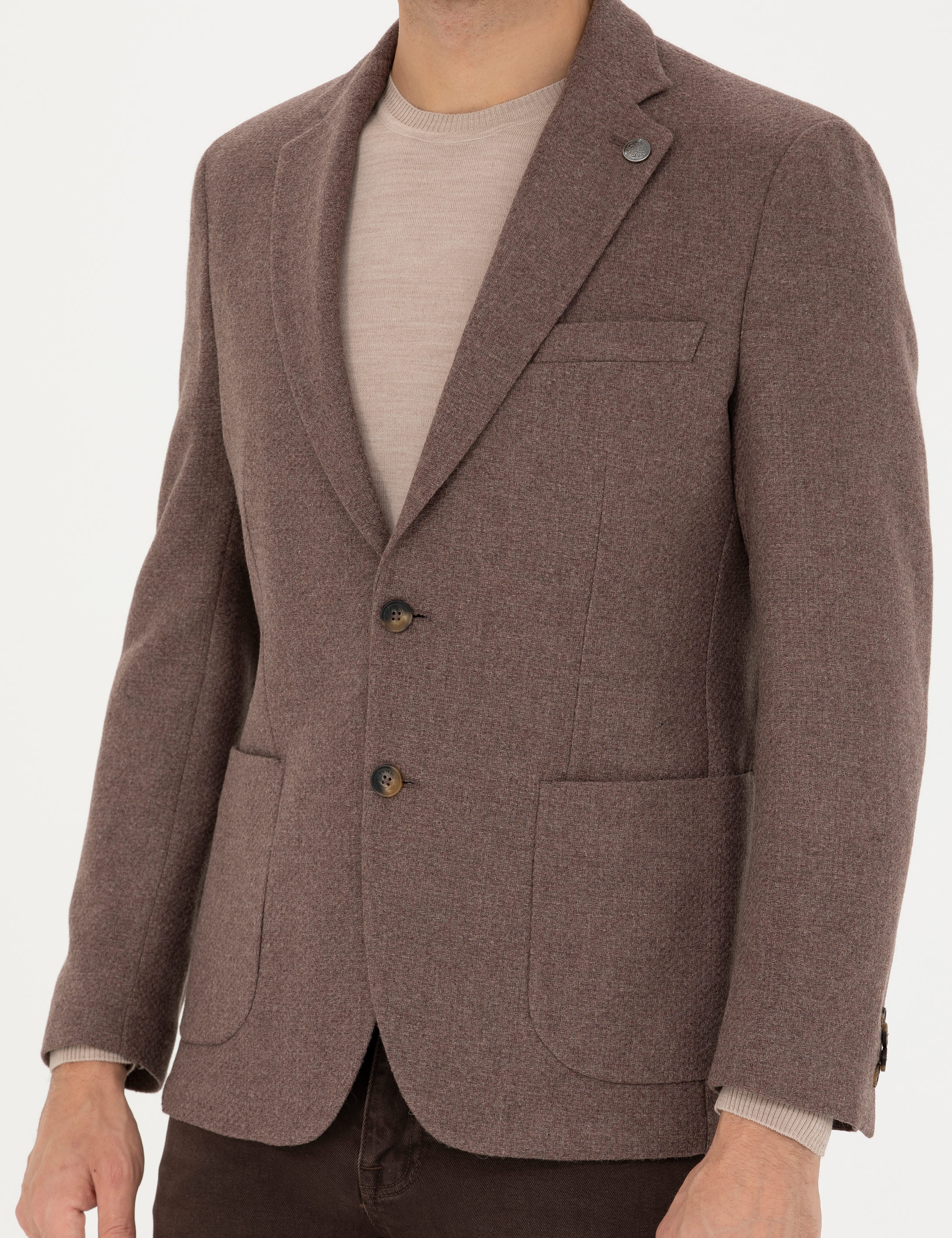 Kahverengi Slim Fit Yün Karışımlı Ceket - Image 6