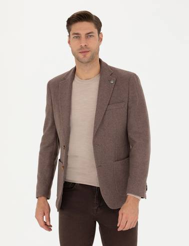 Kahverengi Slim Fit Yün Karışımlı Ceket