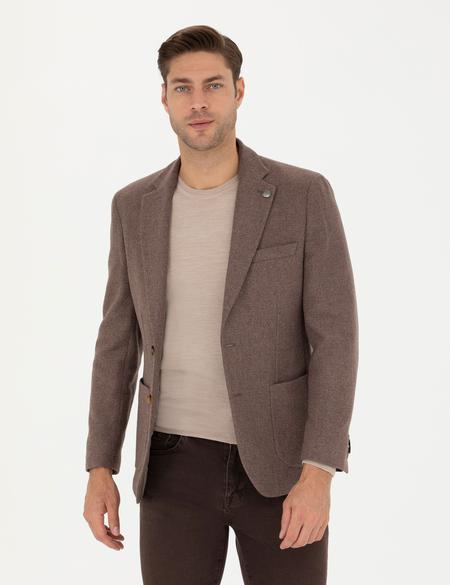 Kahverengi Slim Fit Yün Karışımlı Ceket - 50276911044