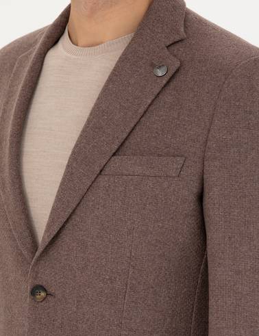 Kahverengi Slim Fit Yün Karışımlı Ceket