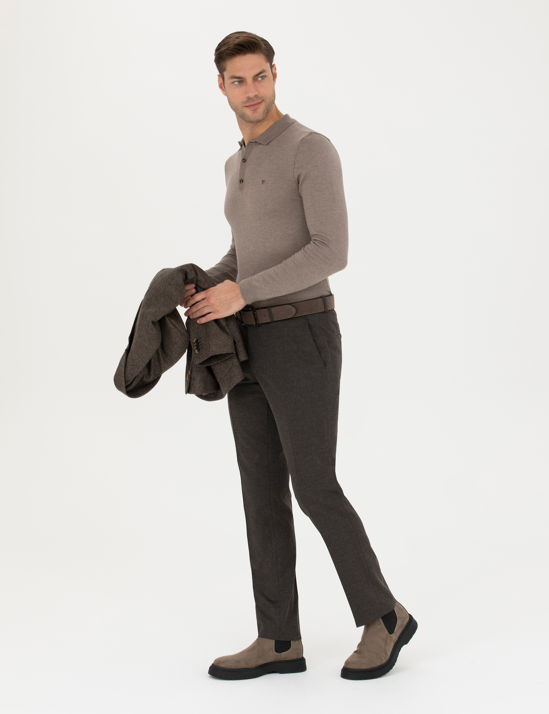 Kahverengi Slim Fit Kumaş Pantolon - Image 3