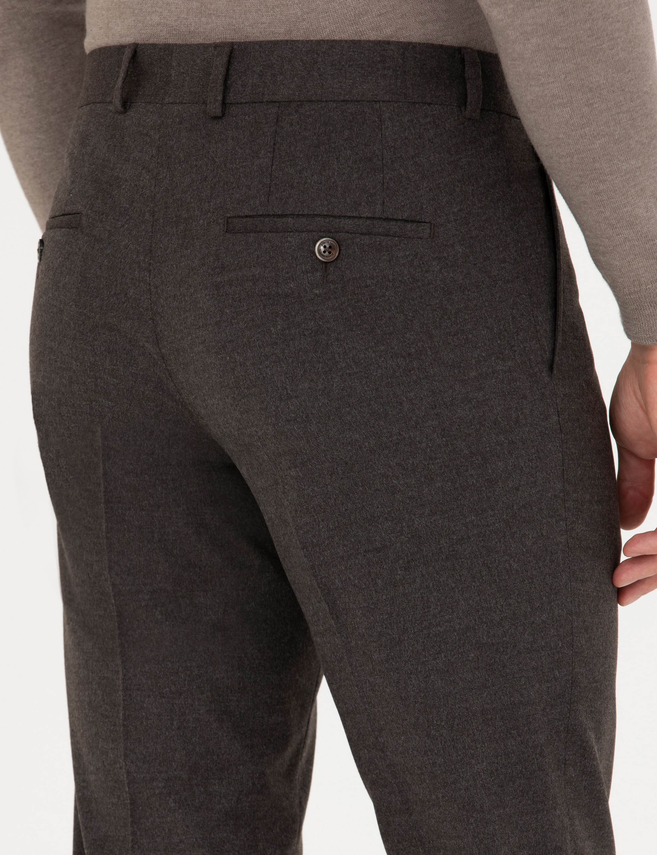 Kahverengi Slim Fit Kumaş Pantolon - Image 7