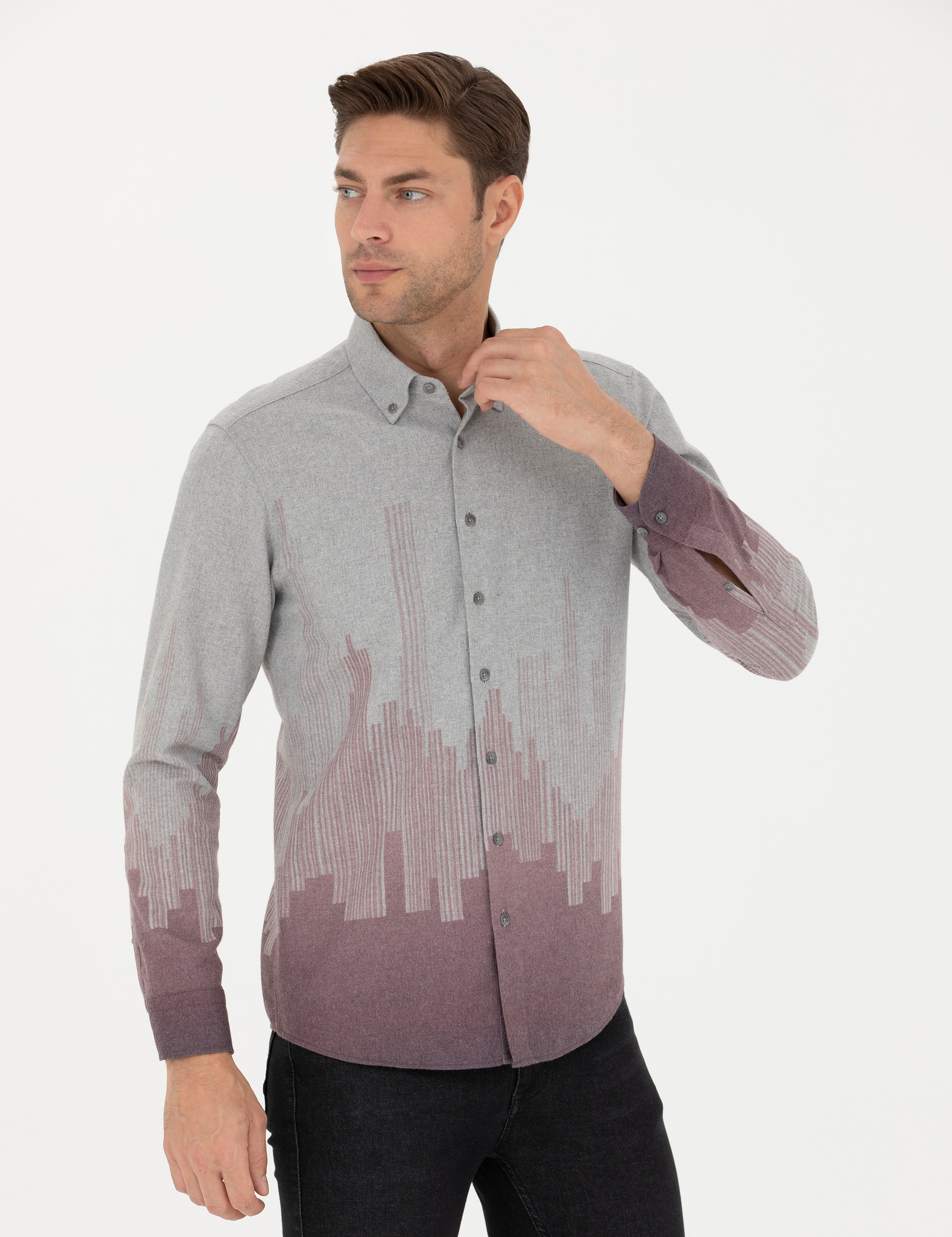 Bordo Slim Fit Uzun Kollu Gömlek - Image 3