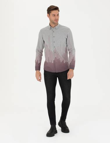 Bordo Slim Fit Uzun Kollu Gömlek