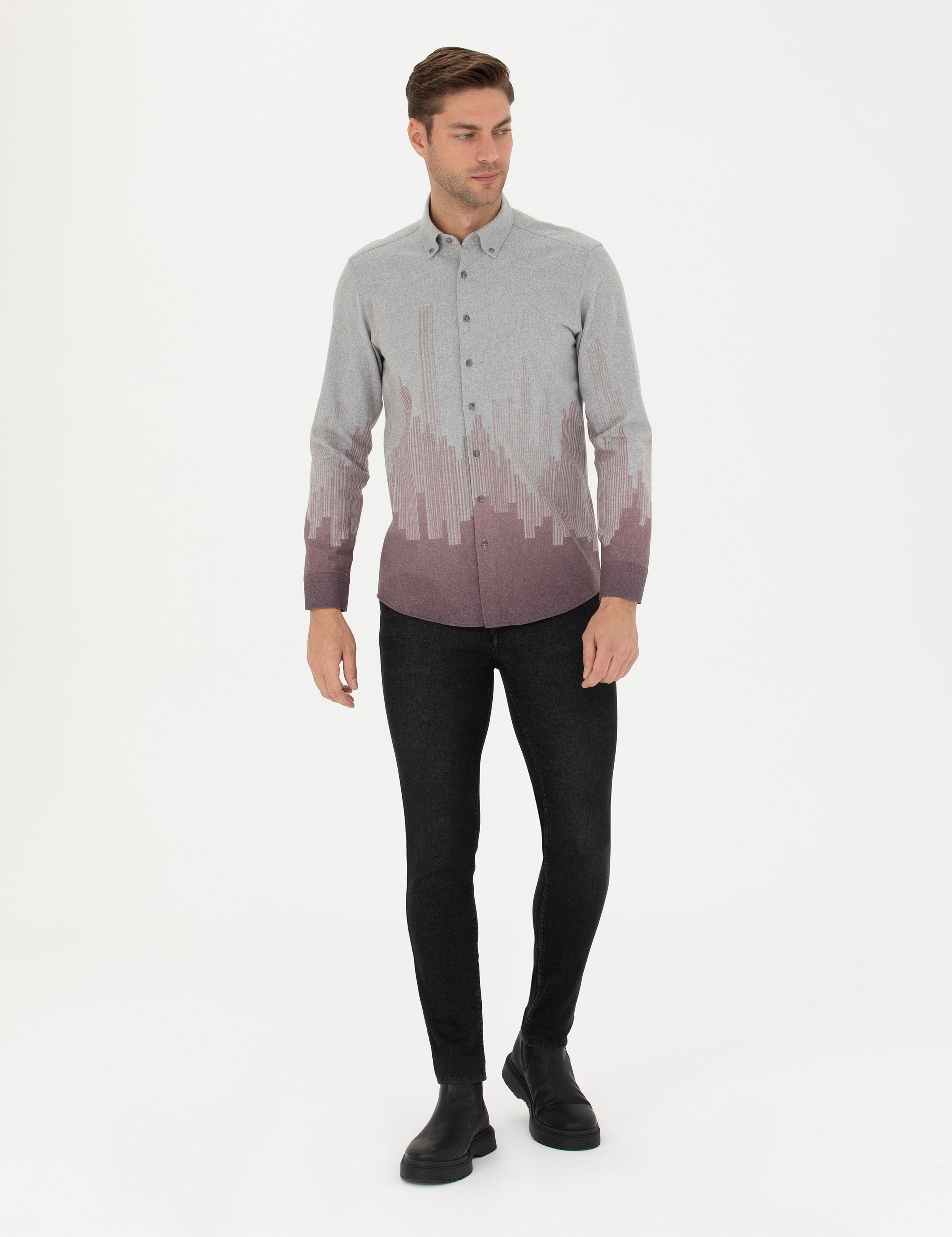 Bordo Slim Fit Uzun Kollu Gömlek