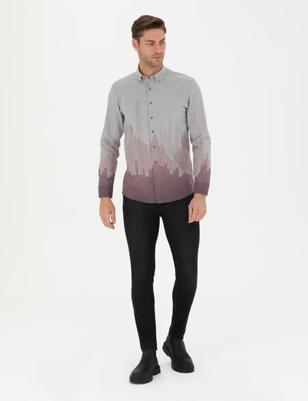 Bordo Slim Fit Uzun Kollu Gömlek - 50276366009