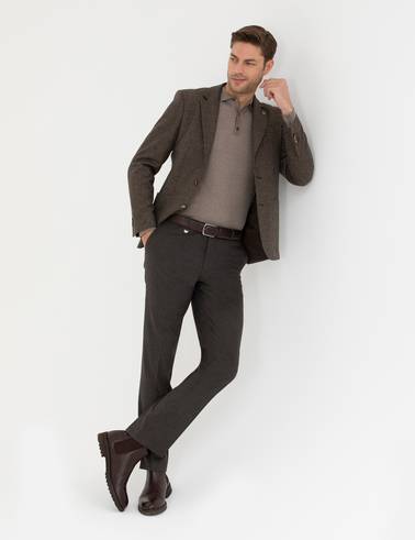 Kahverengi Yün Karışımlı Slim Fit Ceket