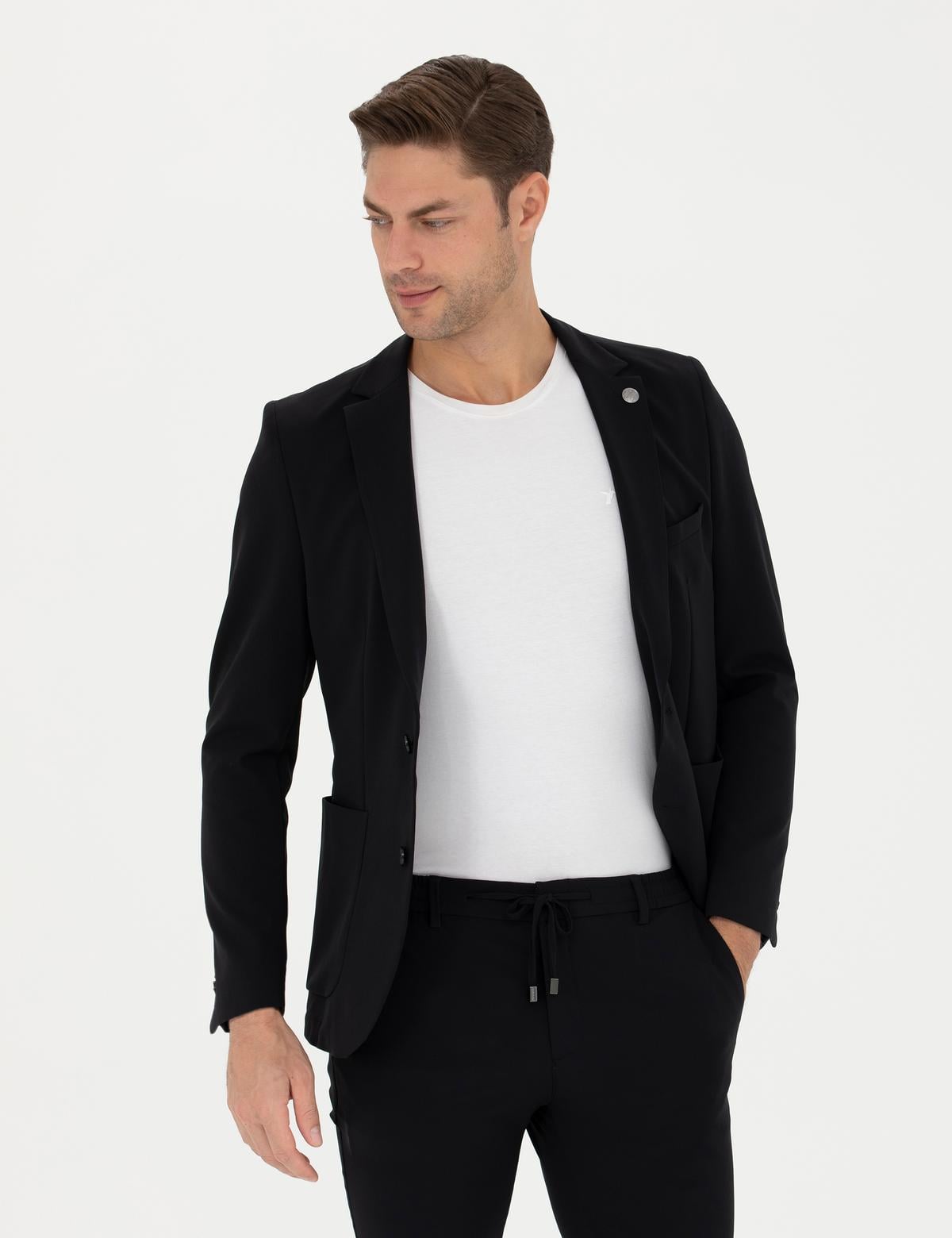 Siyah Body Esnek Fit Blazer Ceket - 50287491017