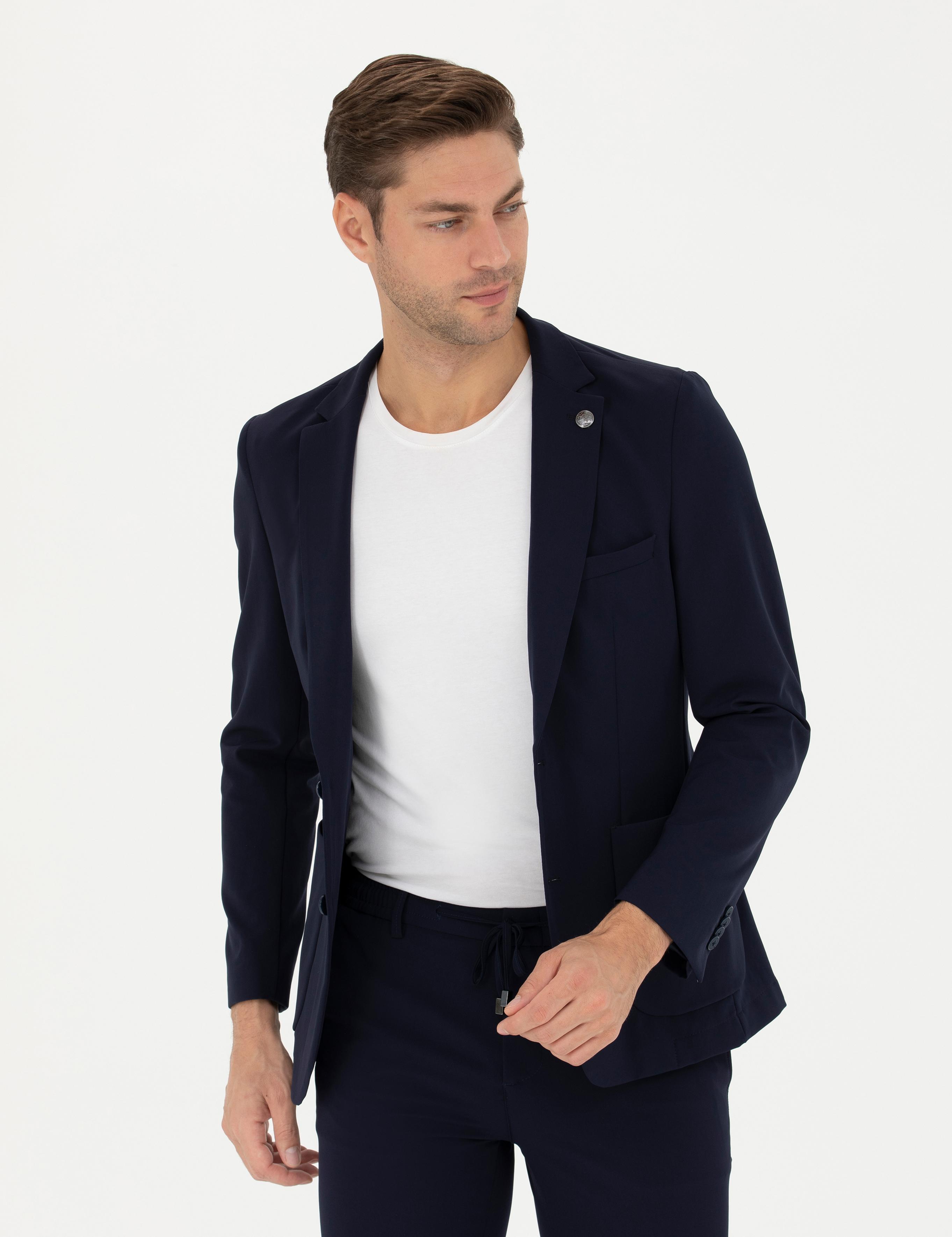 Lacivert Body Esnek Fit Blazer Ceket