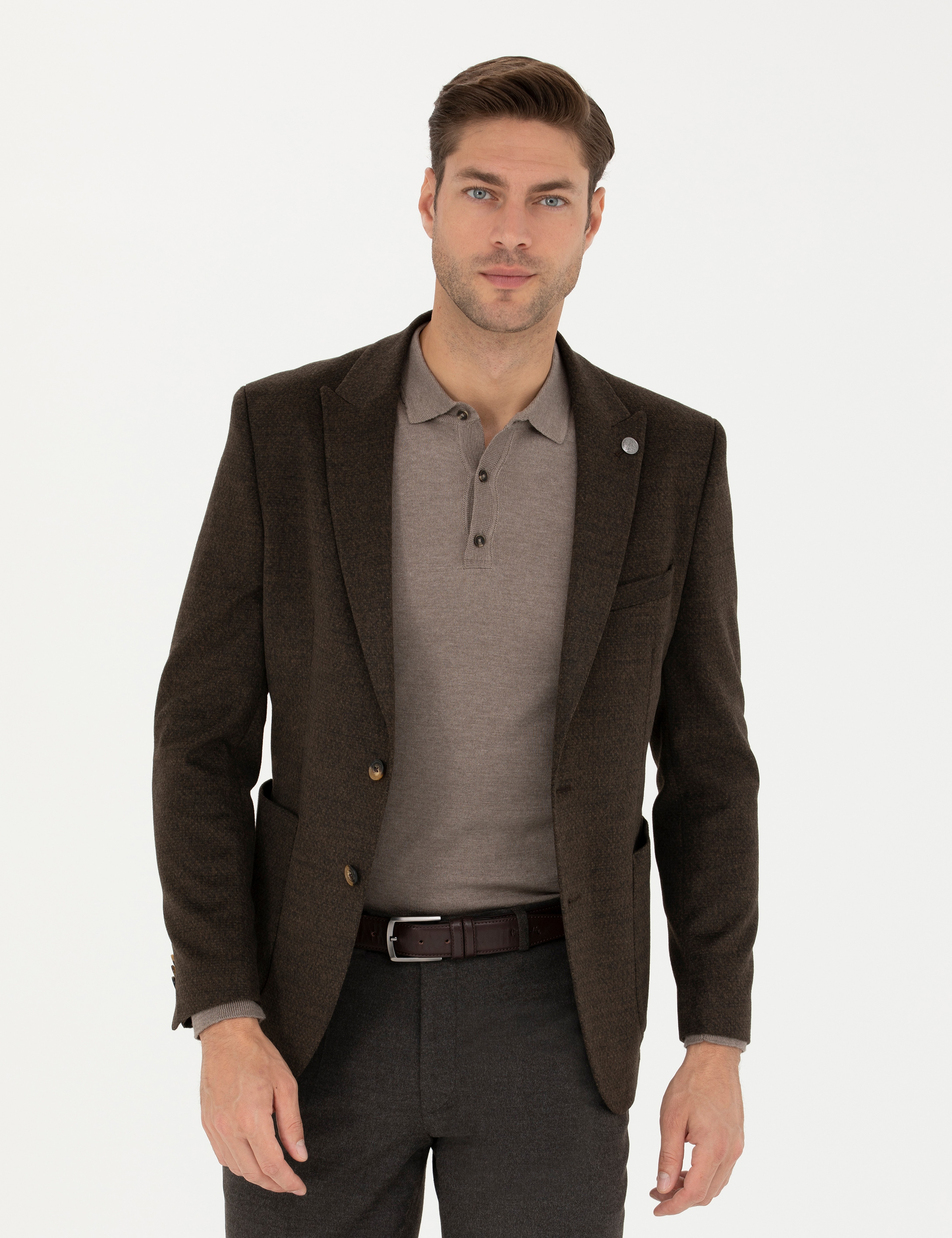 Kahverengi Ekstra Slim Fit Ceket - Image 1