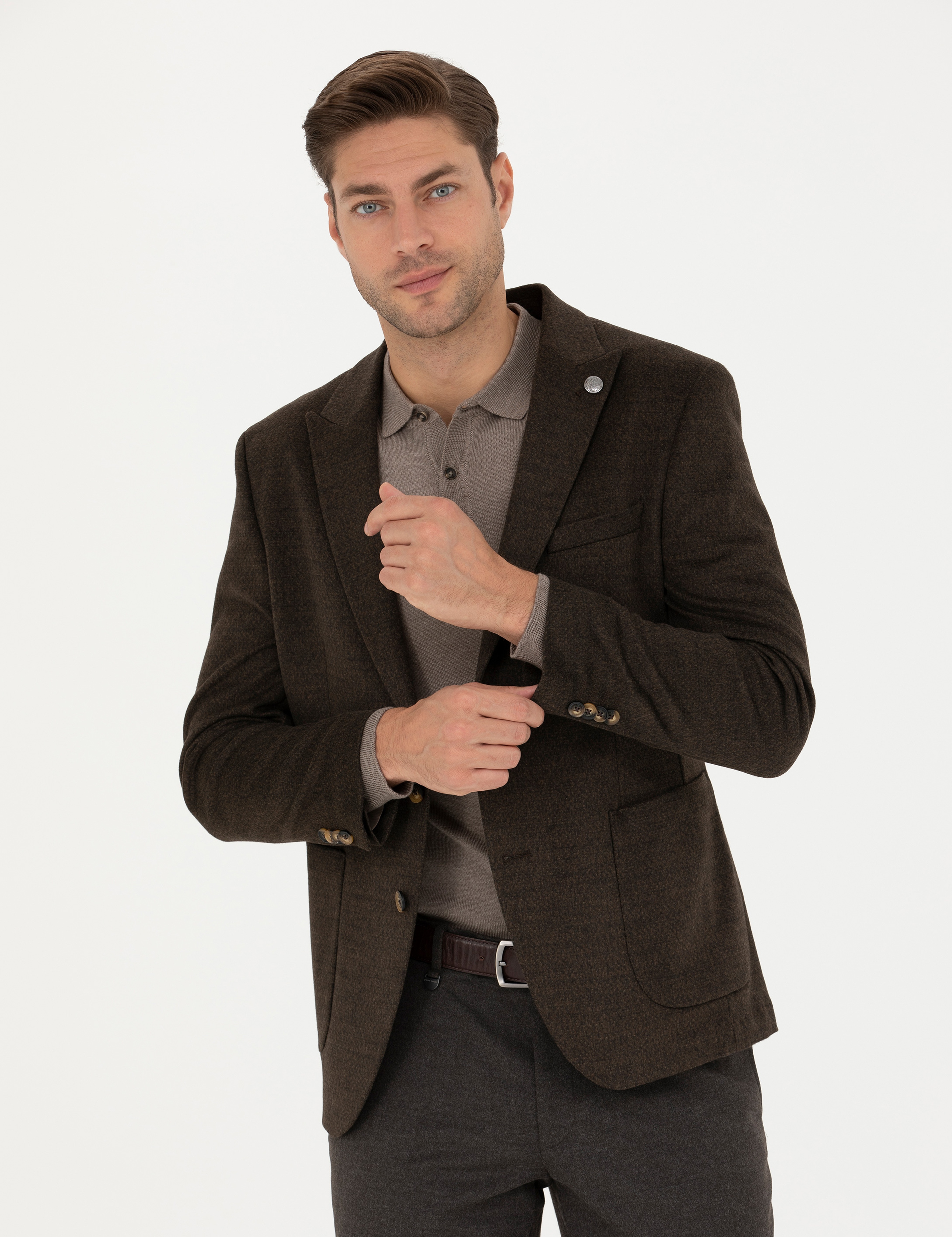Kahverengi Ekstra Slim Fit Ceket - Image 3