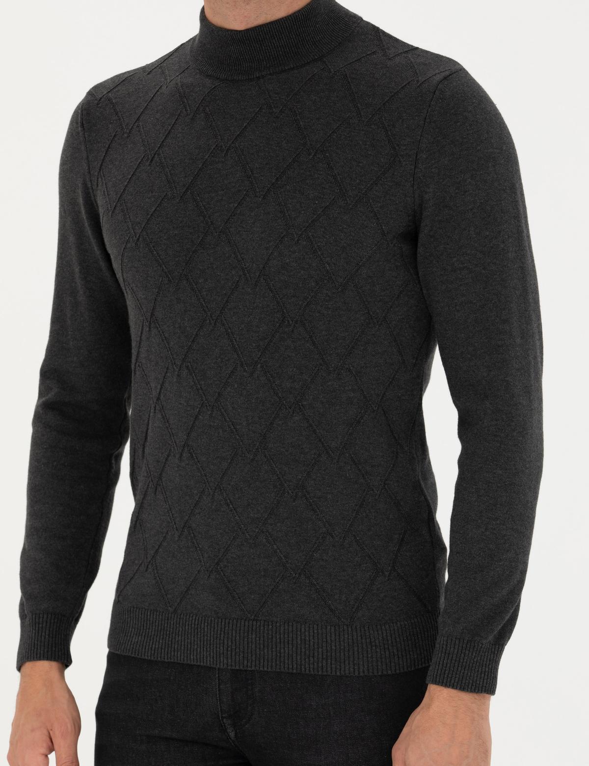 Antrasit Melanj Slim Fit Yarım Balıkçı Yaka Triko Kazak - 50281852013