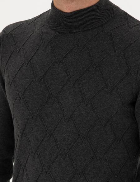 Antrasit Melanj Slim Fit Yarım Balıkçı Yaka Triko Kazak - 50281852013