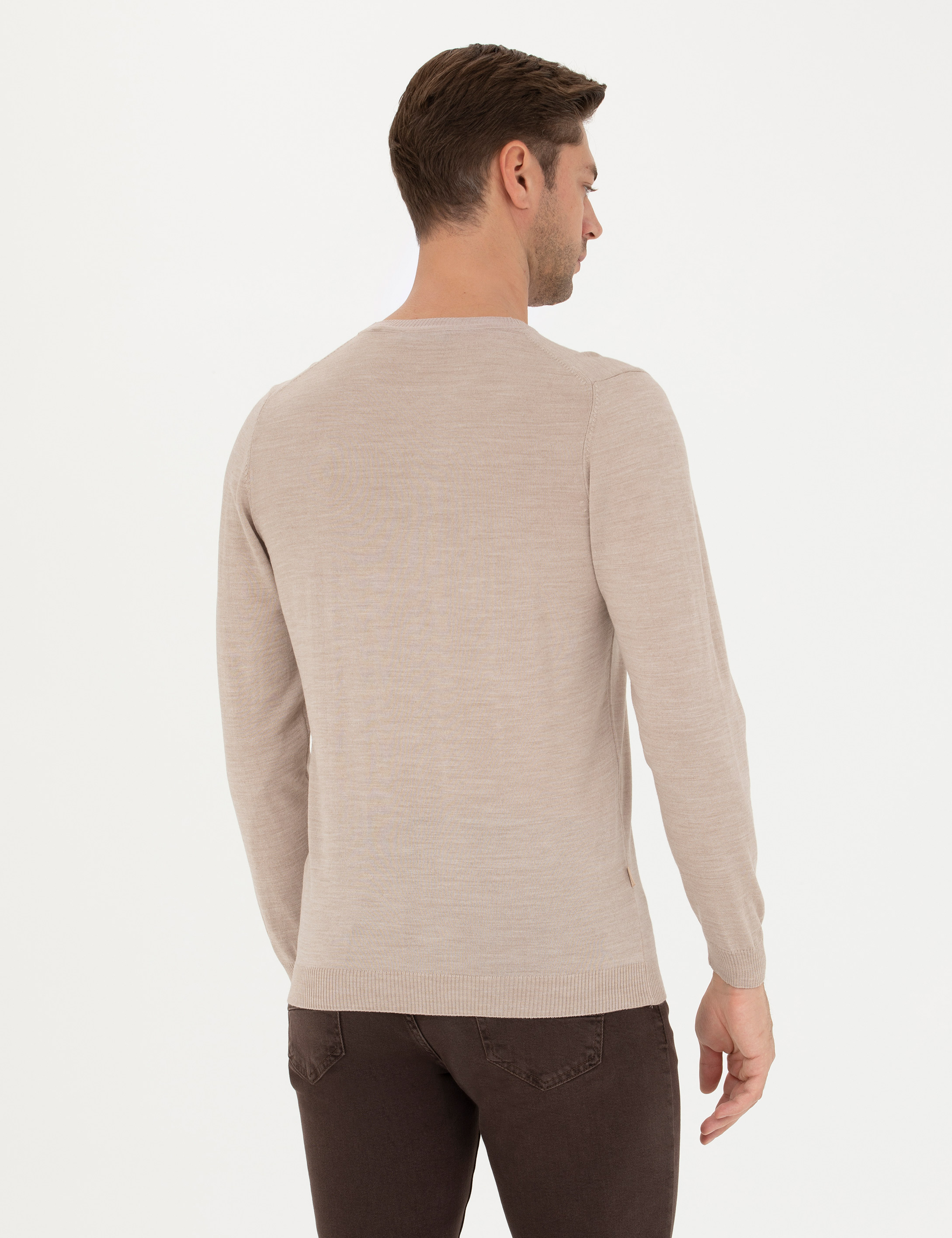 Pierre Cardin Taş Slim Fit Bisiklet Yaka Yün Karışımlı Basic Triko Kazak görsel 5