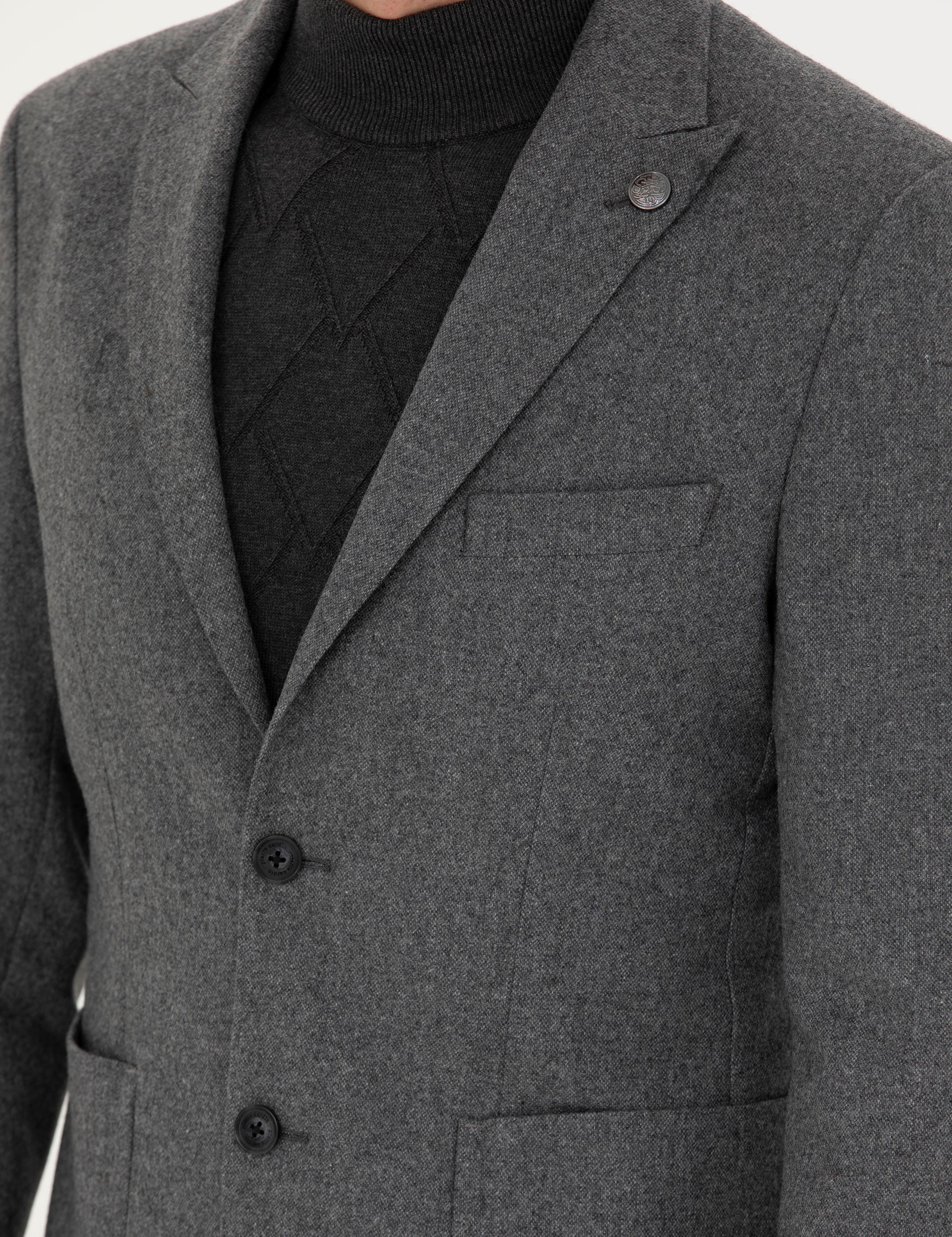 Füme Slim Fit Yün Karışımlı Ceket