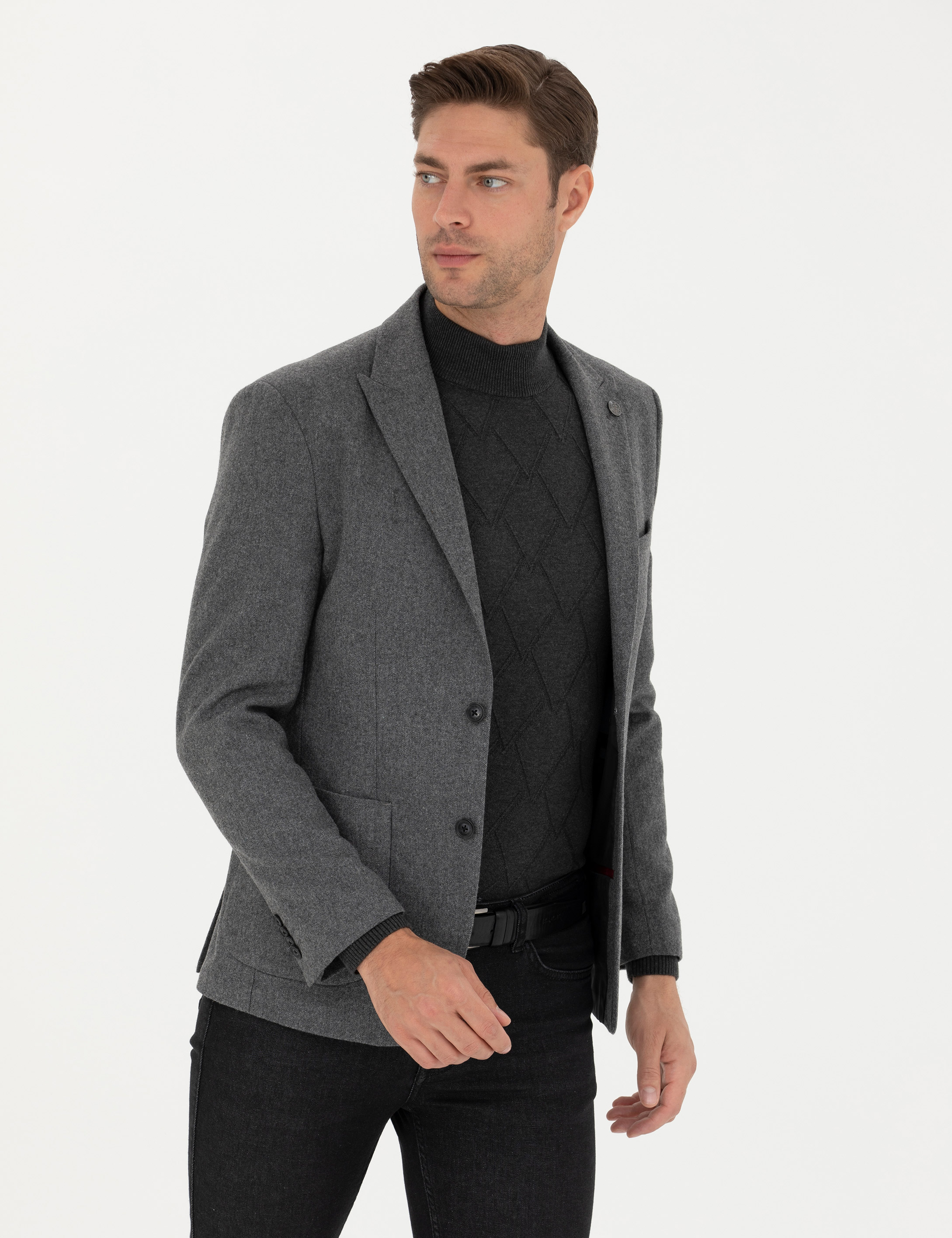 Füme Slim Fit Yün Karışımlı Ceket - Image 3