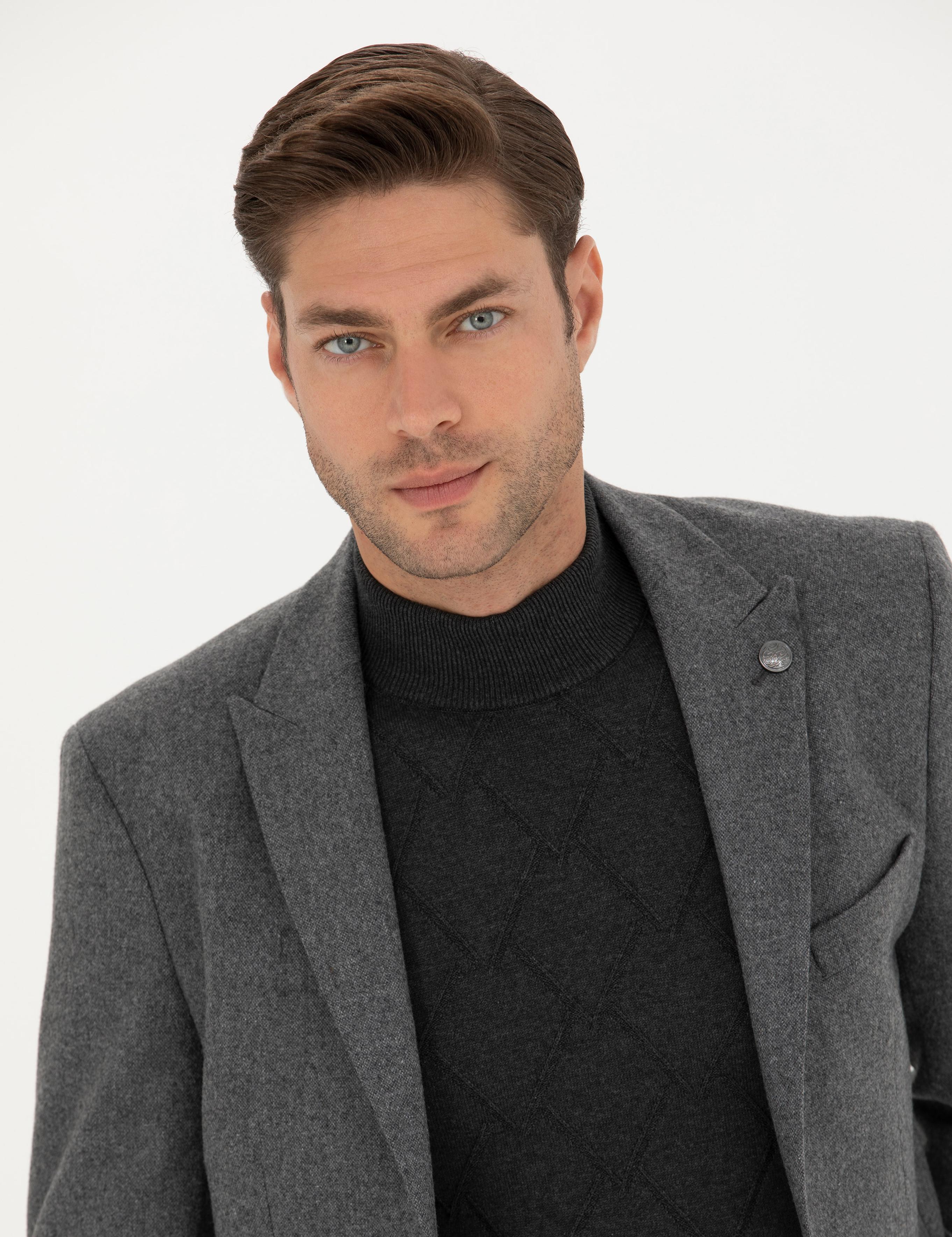 Füme Slim Fit Yün Karışımlı Ceket