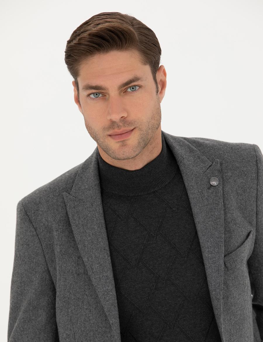 Füme Slim Fit Yün Karışımlı Ceket