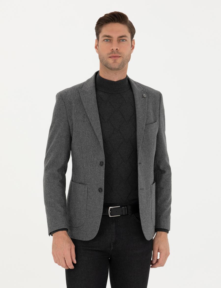 Füme Slim Fit Yün Karışımlı Ceket