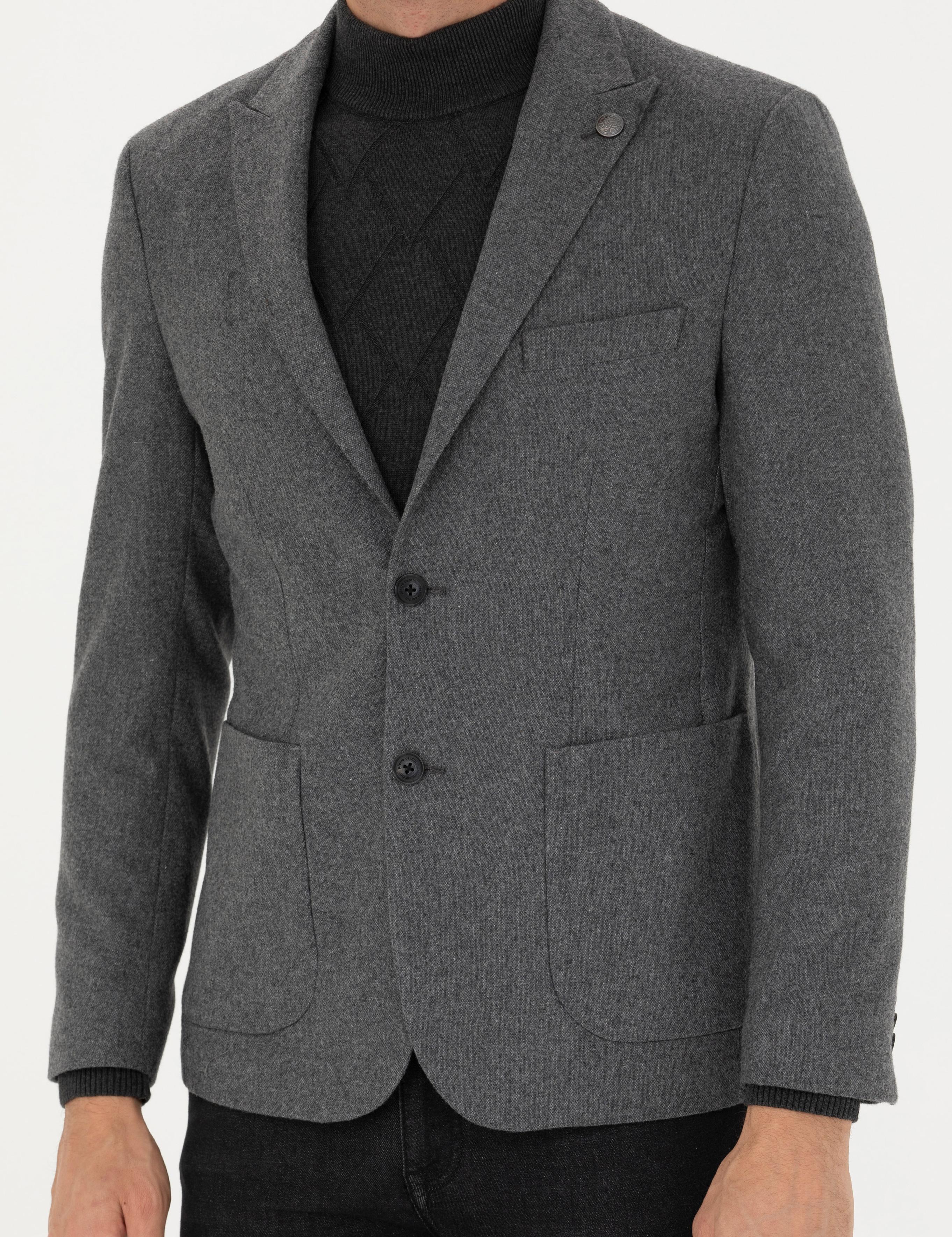 Füme Slim Fit Yün Karışımlı Ceket