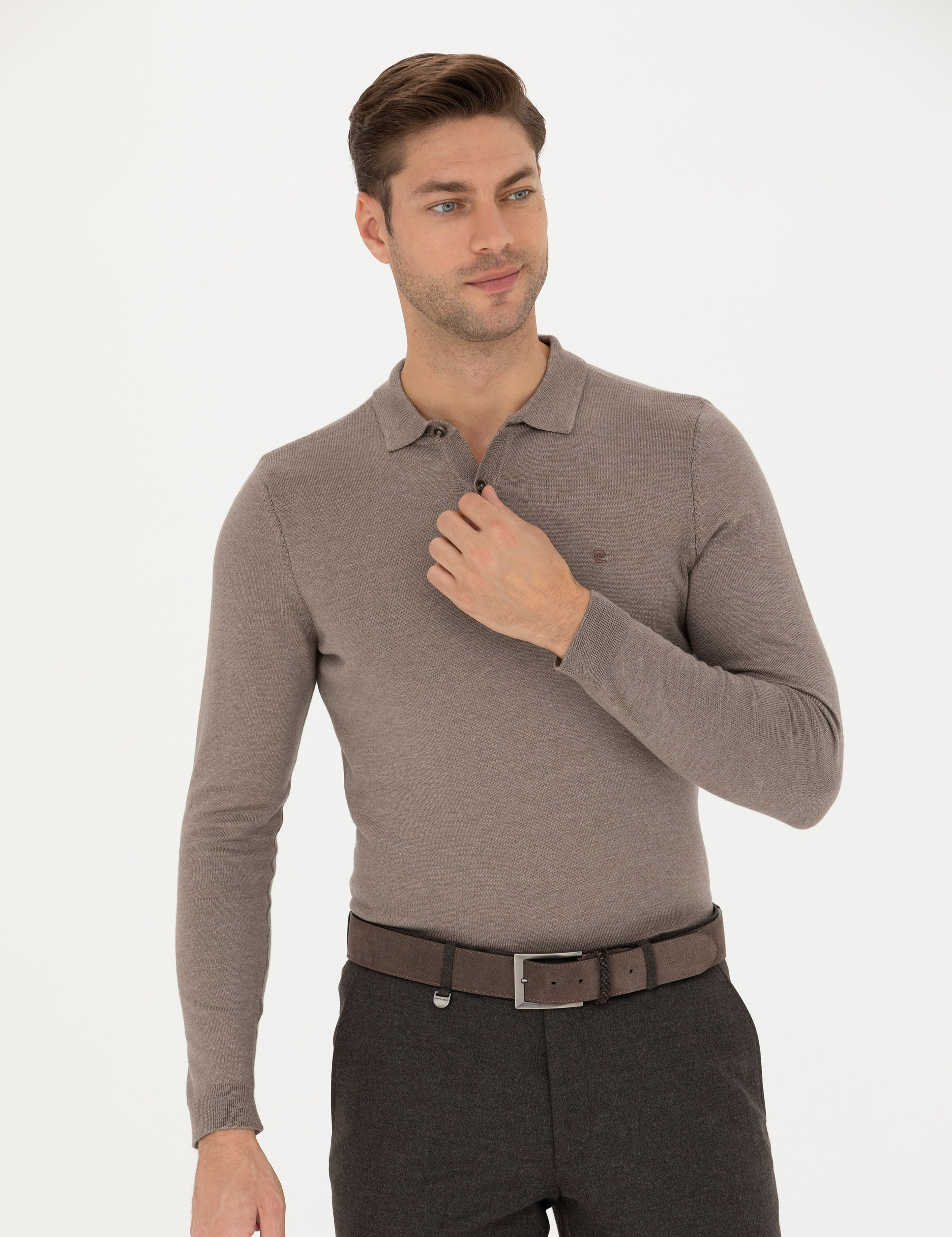 Vizon Melanj Slim Fit Polo Yaka Basic Triko Kazak - Image 3