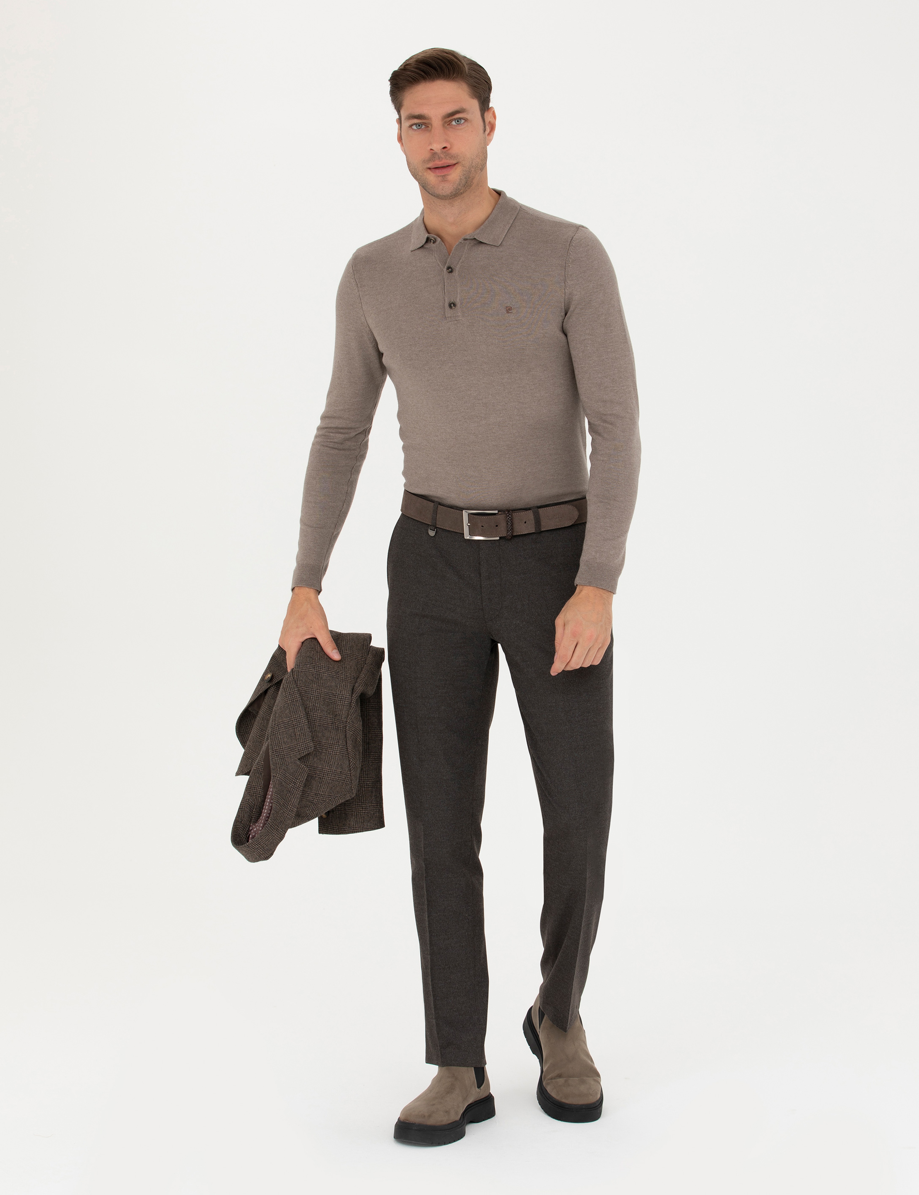 Vizon Melanj Slim Fit Polo Yaka Basic Triko Kazak