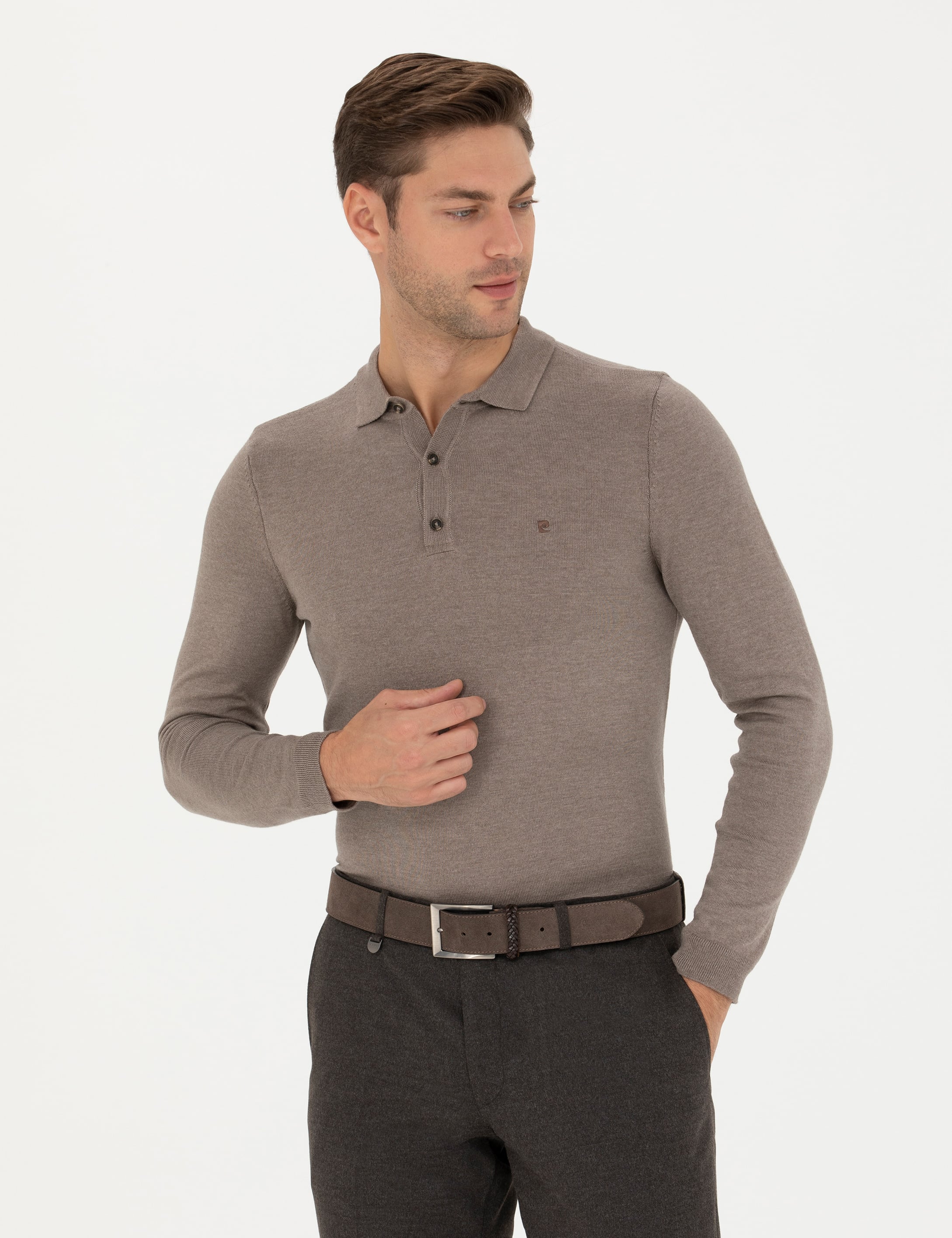 Vizon Melanj Slim Fit Polo Yaka Basic Triko Kazak