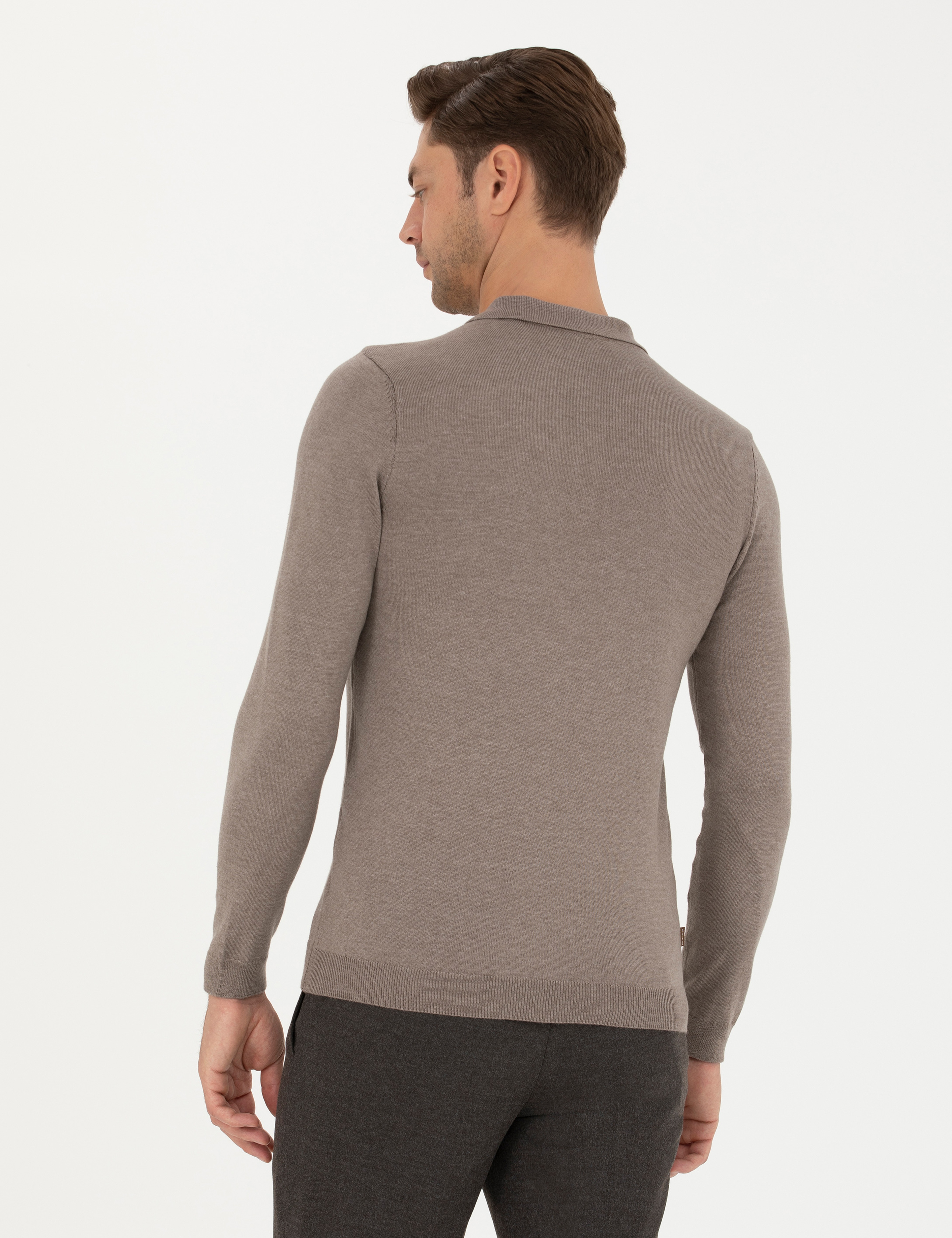 Vizon Melanj Slim Fit Polo Yaka Basic Triko Kazak - Image 5