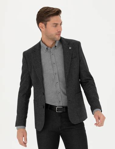 Füme Yün Karışımlı Slim Fit Ceket