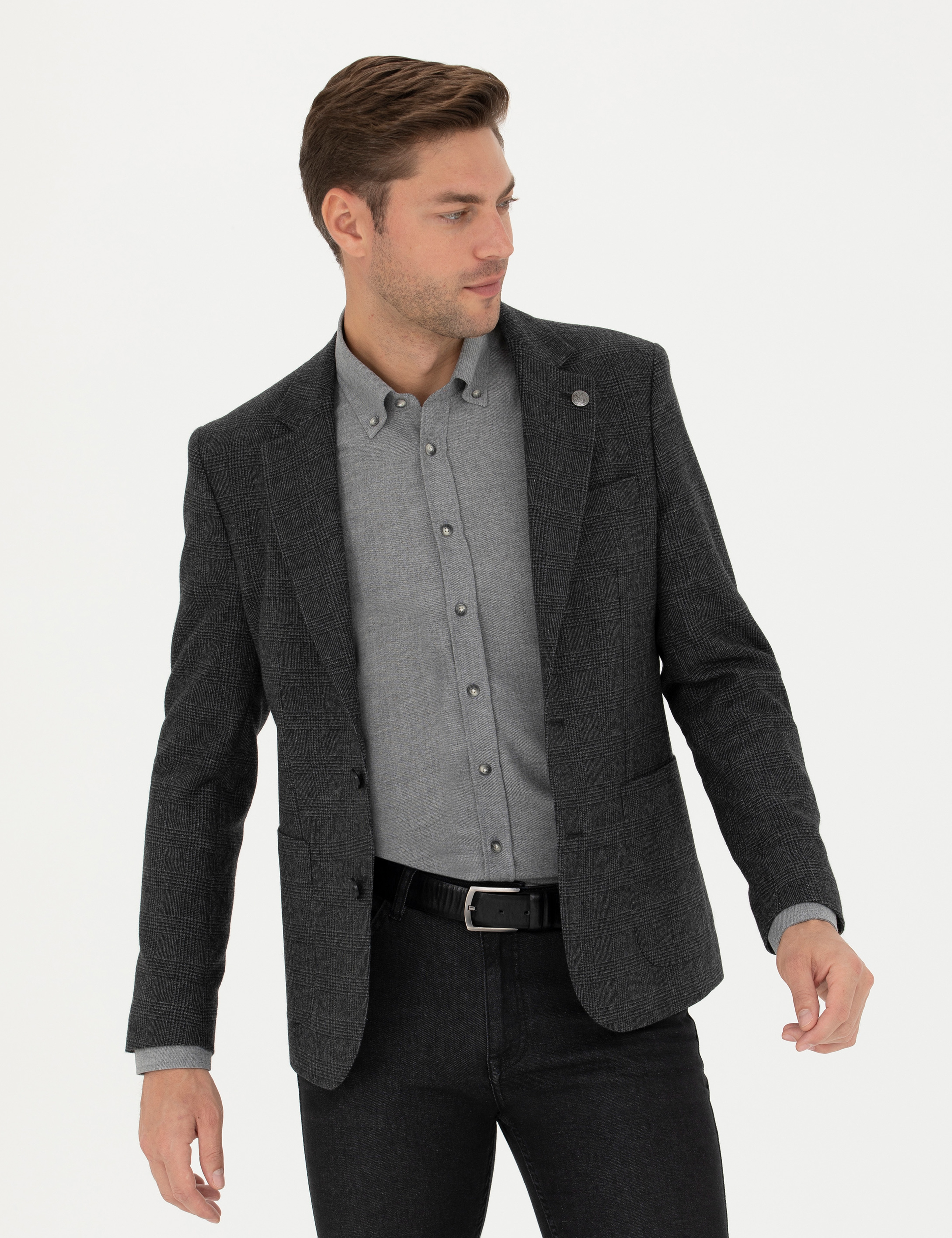 Füme Yün Karışımlı Slim Fit Ceket