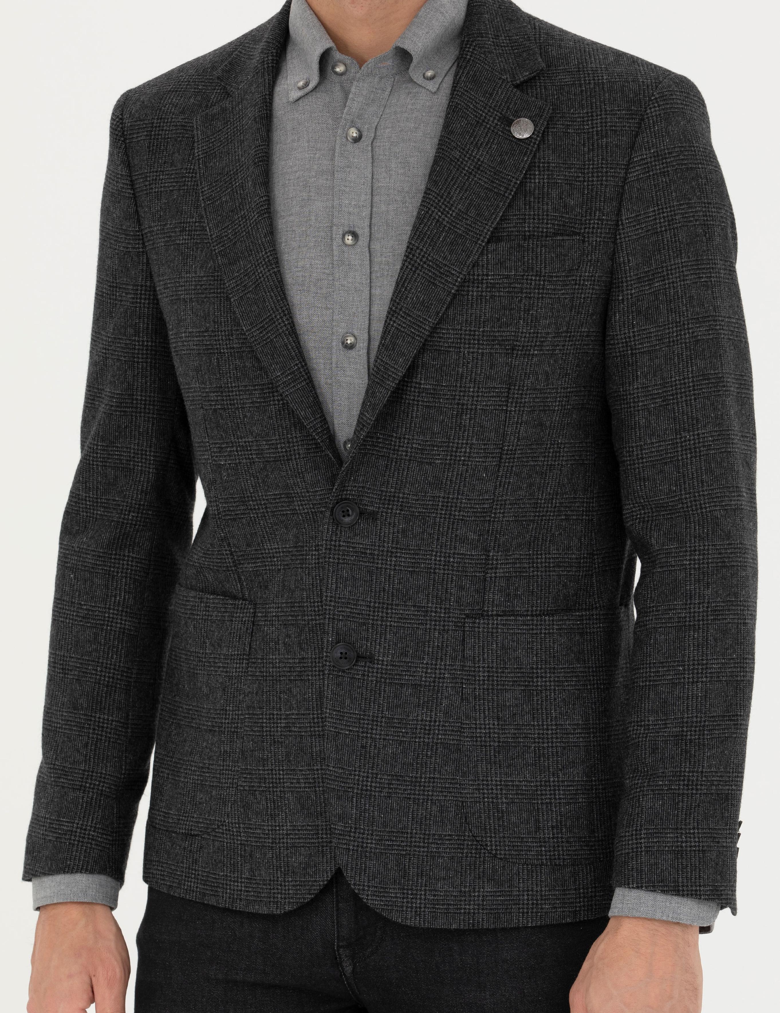 Füme Yün Karışımlı Slim Fit Ceket