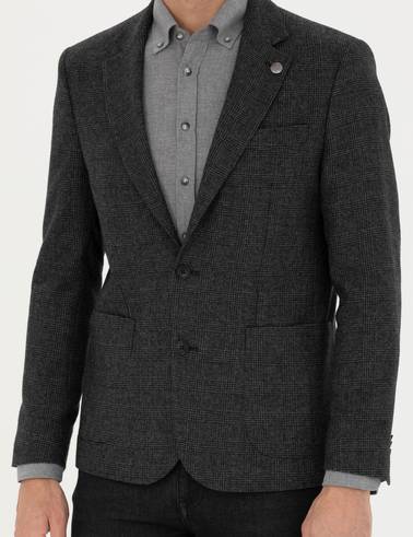 Füme Yün Karışımlı Slim Fit Ceket