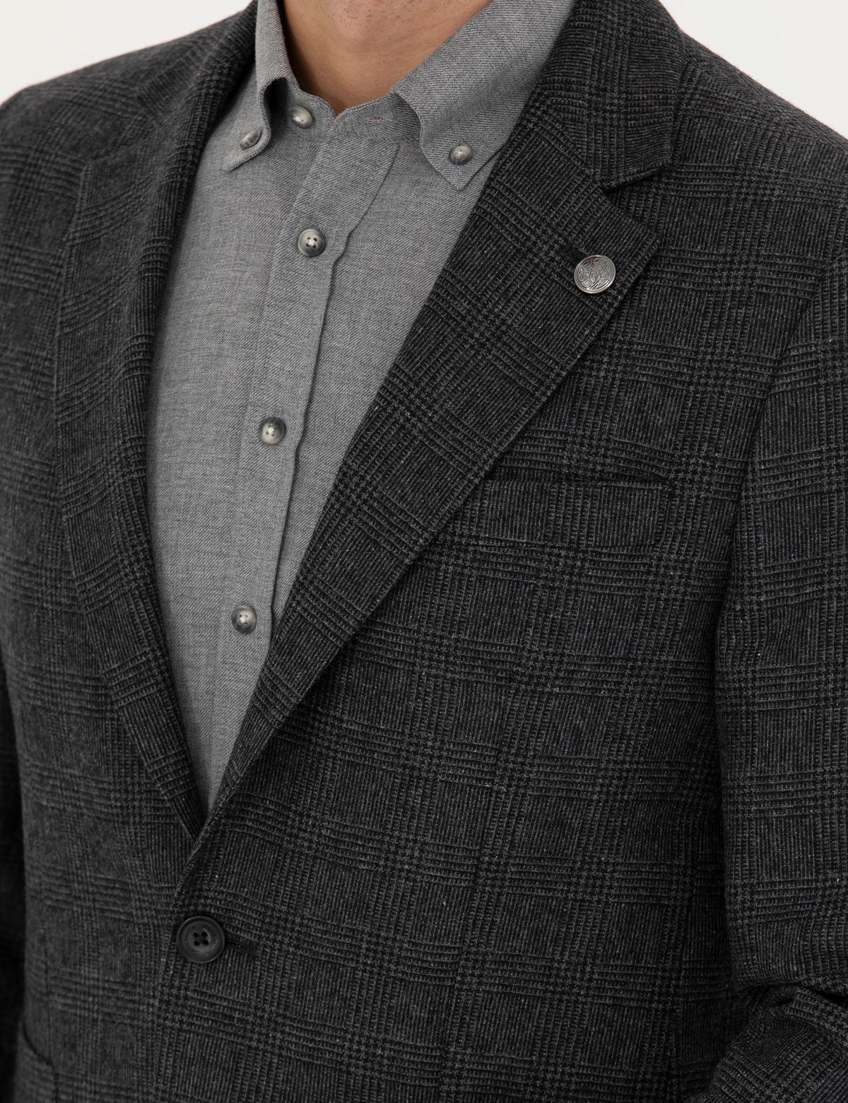 Füme Yün Karışımlı Slim Fit Ceket - 50273163005