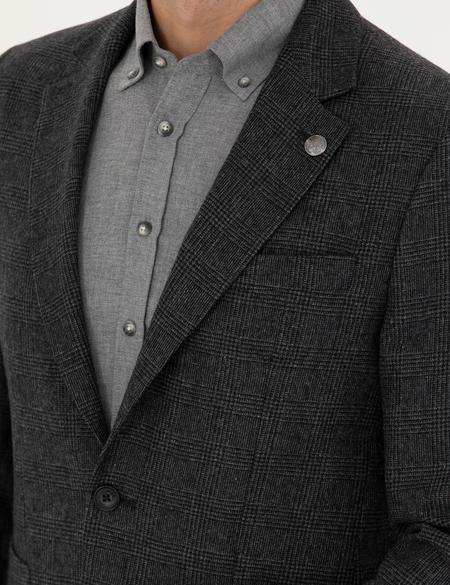 Füme Yün Karışımlı Slim Fit Ceket - 50273163005
