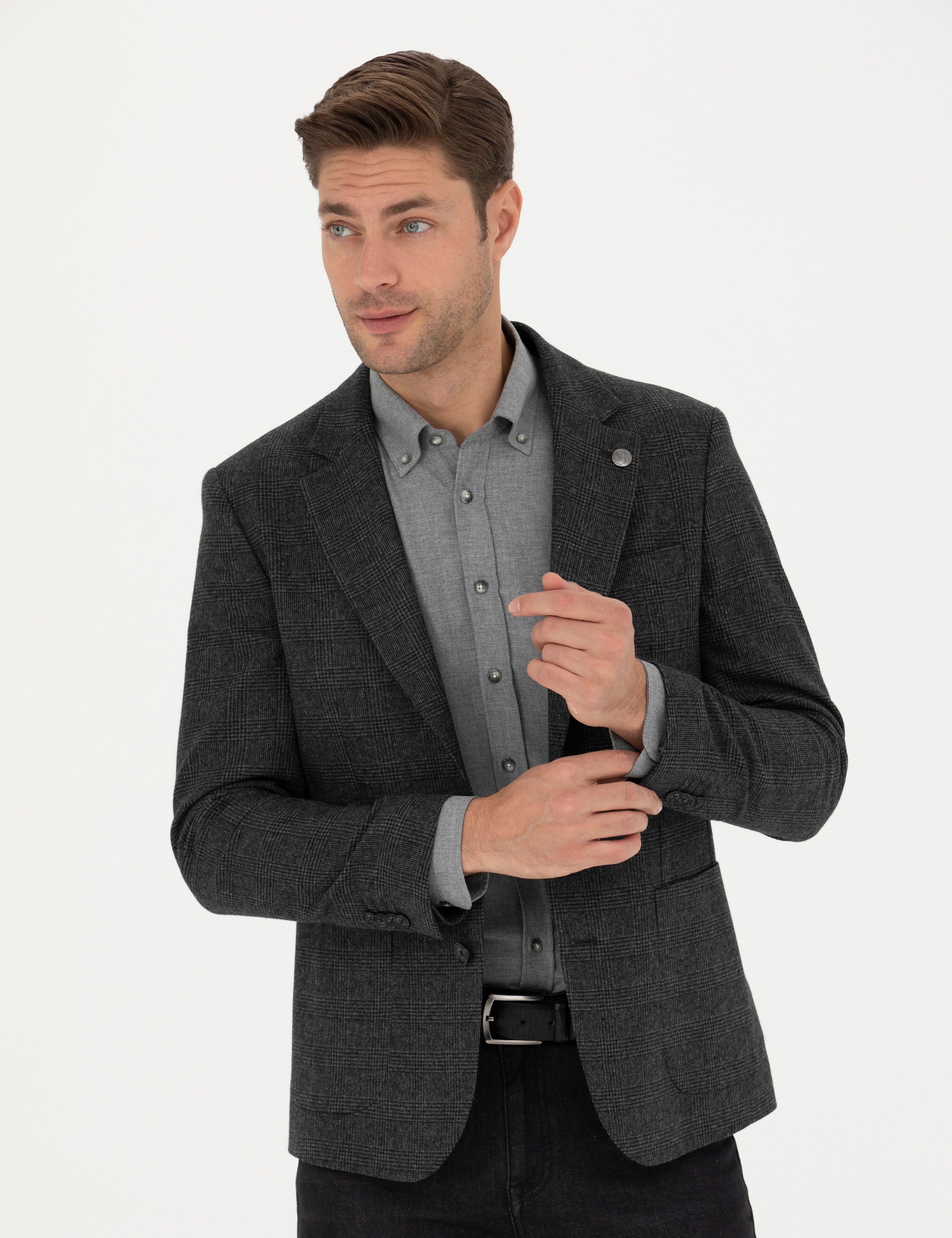 Füme Yün Karışımlı Slim Fit Ceket - Image 1