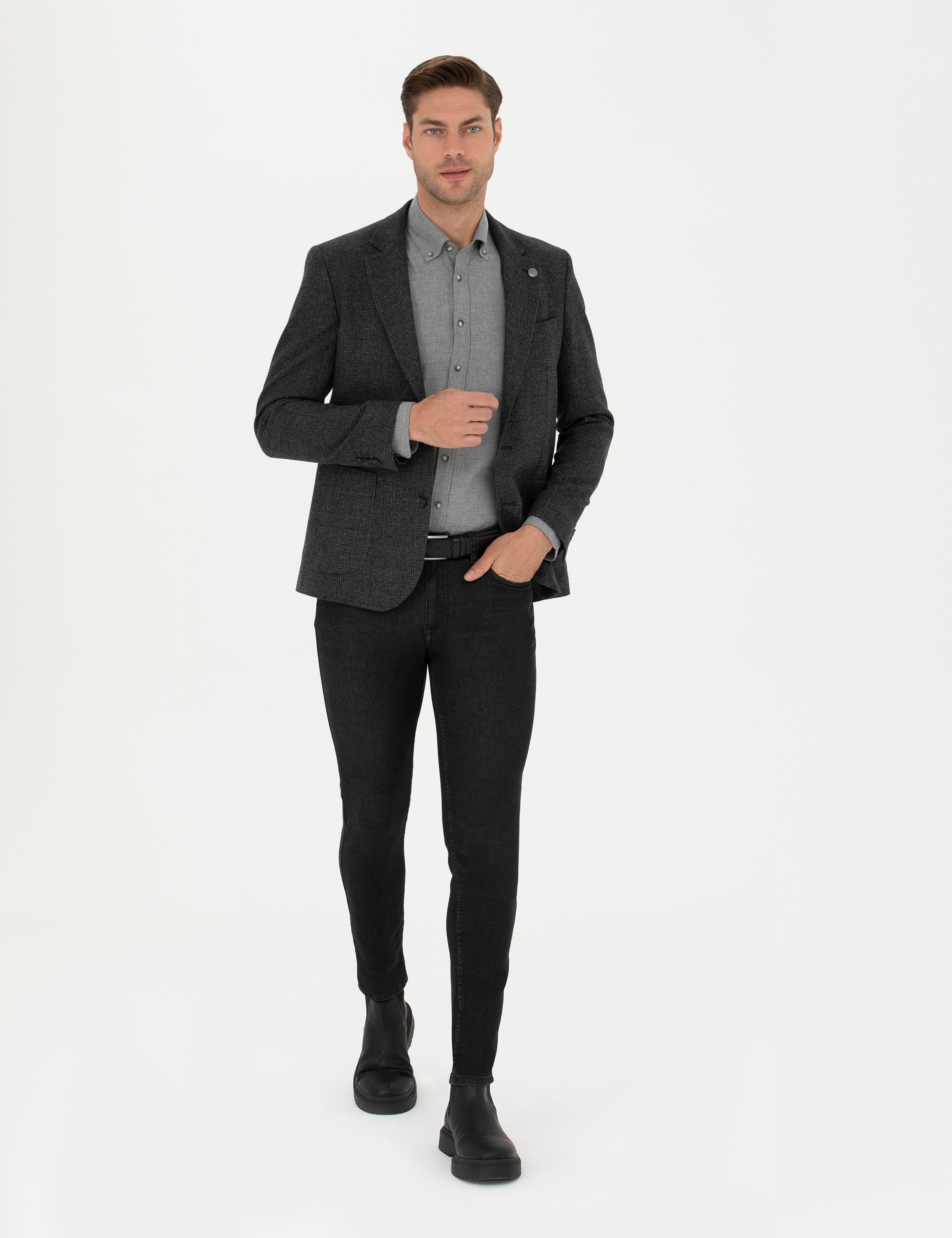 Füme Yün Karışımlı Slim Fit Ceket - Image 4
