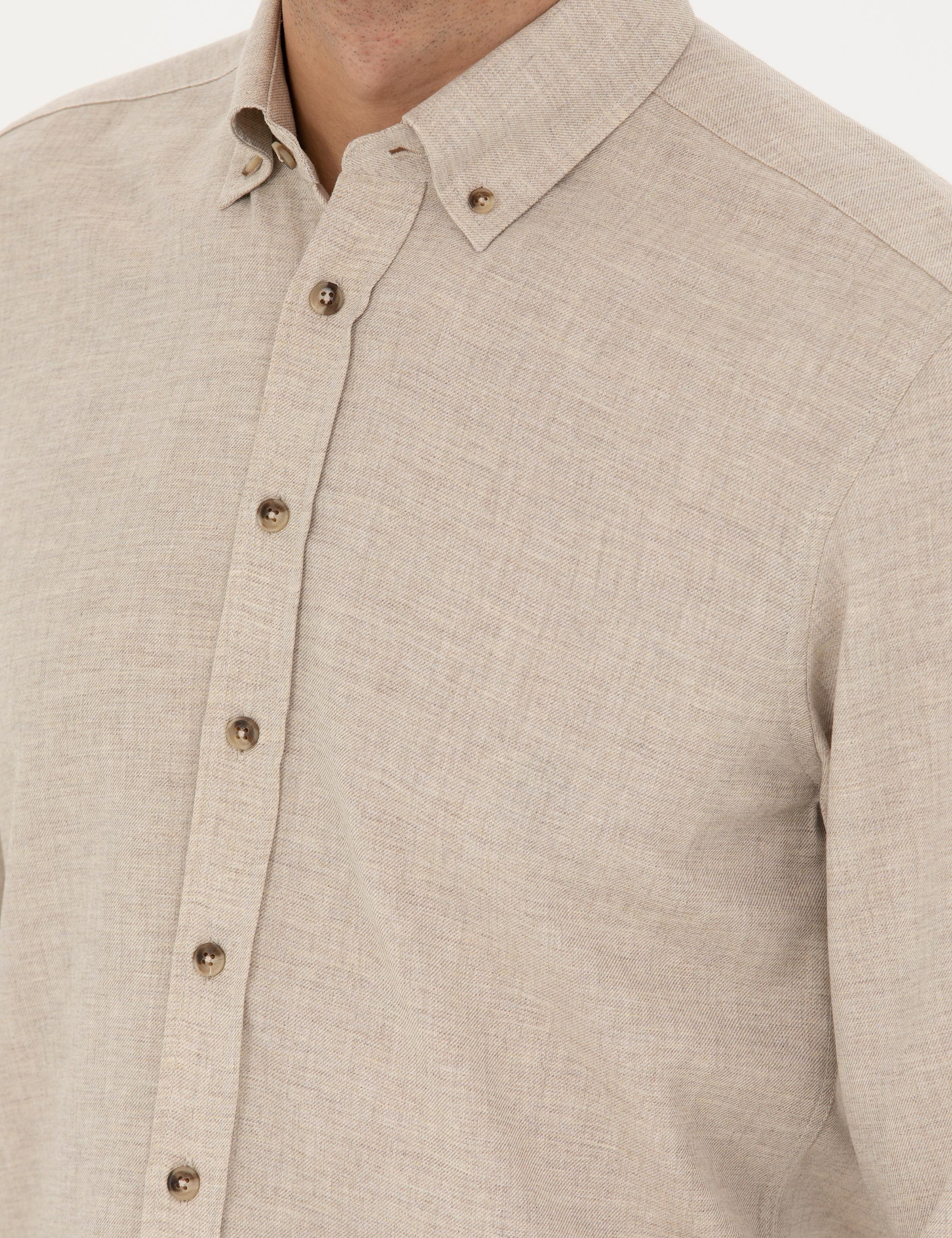 Bej Slim Fit Uzun Kollu Gömlek - Image 7