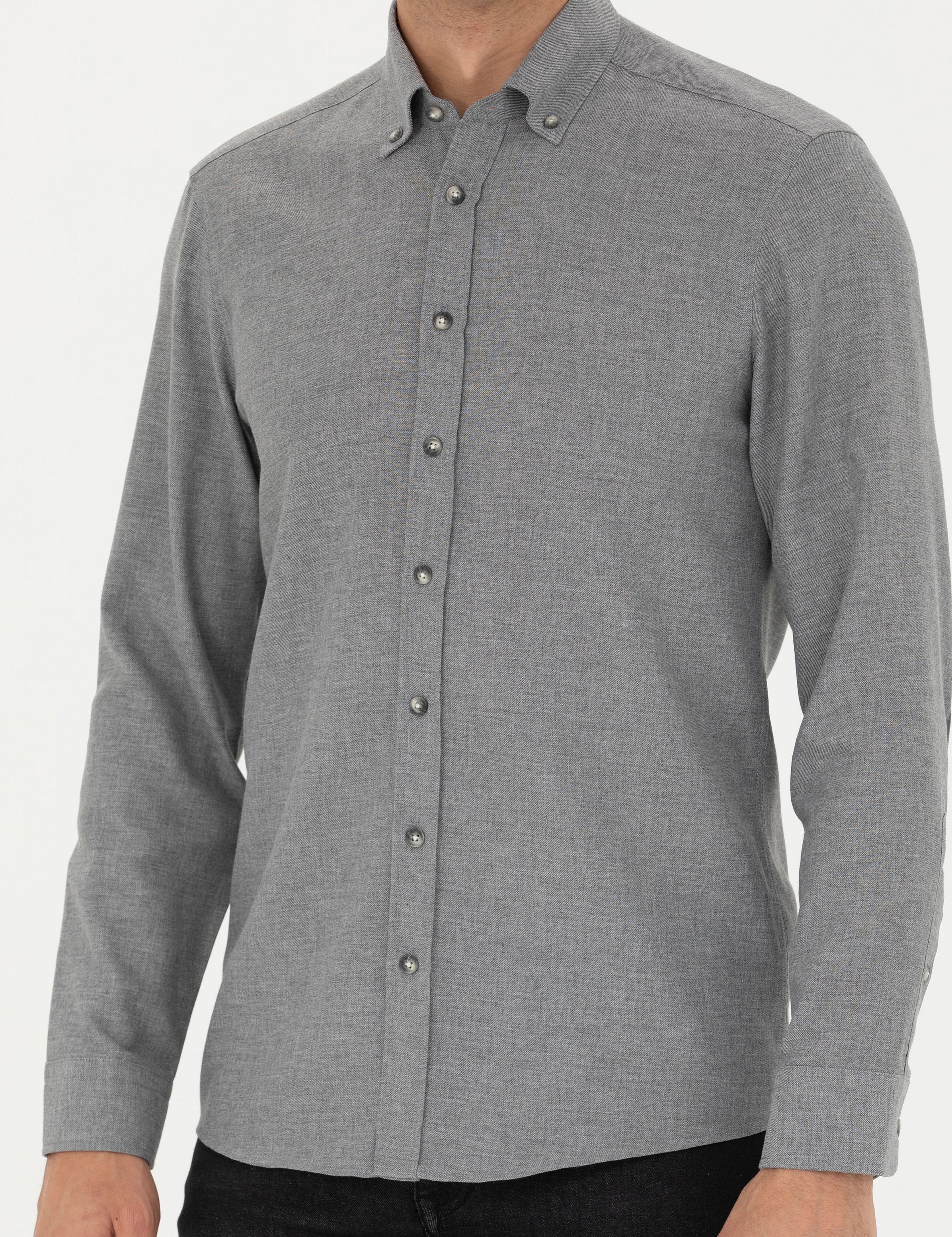 Gri Slim Fit Uzun Kollu Gömlek - Image 6