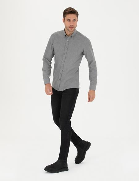 Gri Slim Fit Uzun Kollu Gömlek - 50280214023