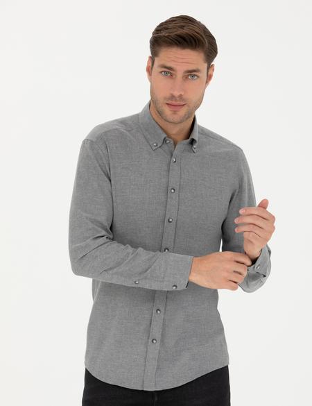 Gri Slim Fit Uzun Kollu Gömlek - 50280214023