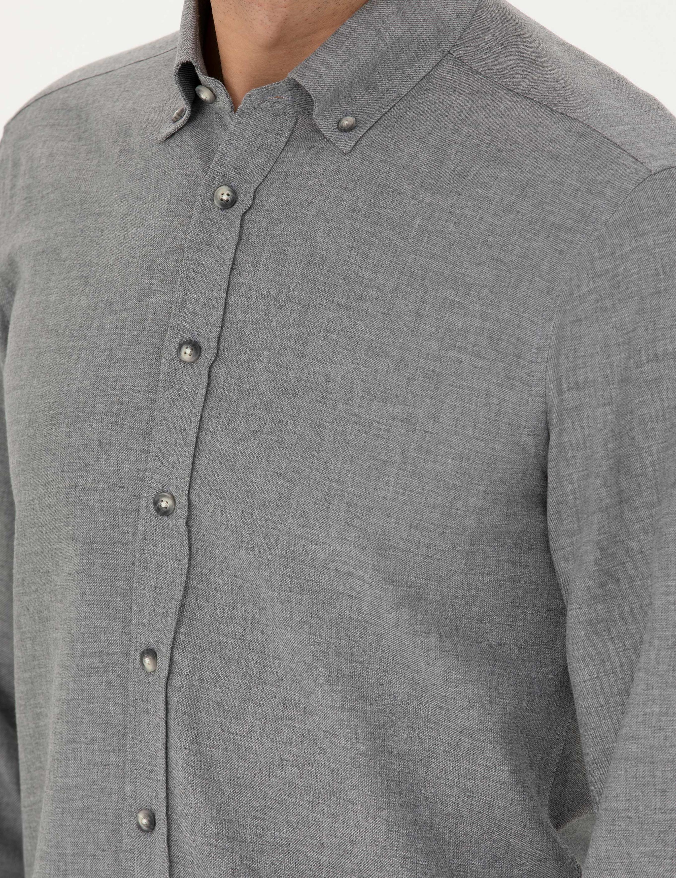 Gri Slim Fit Uzun Kollu Gömlek