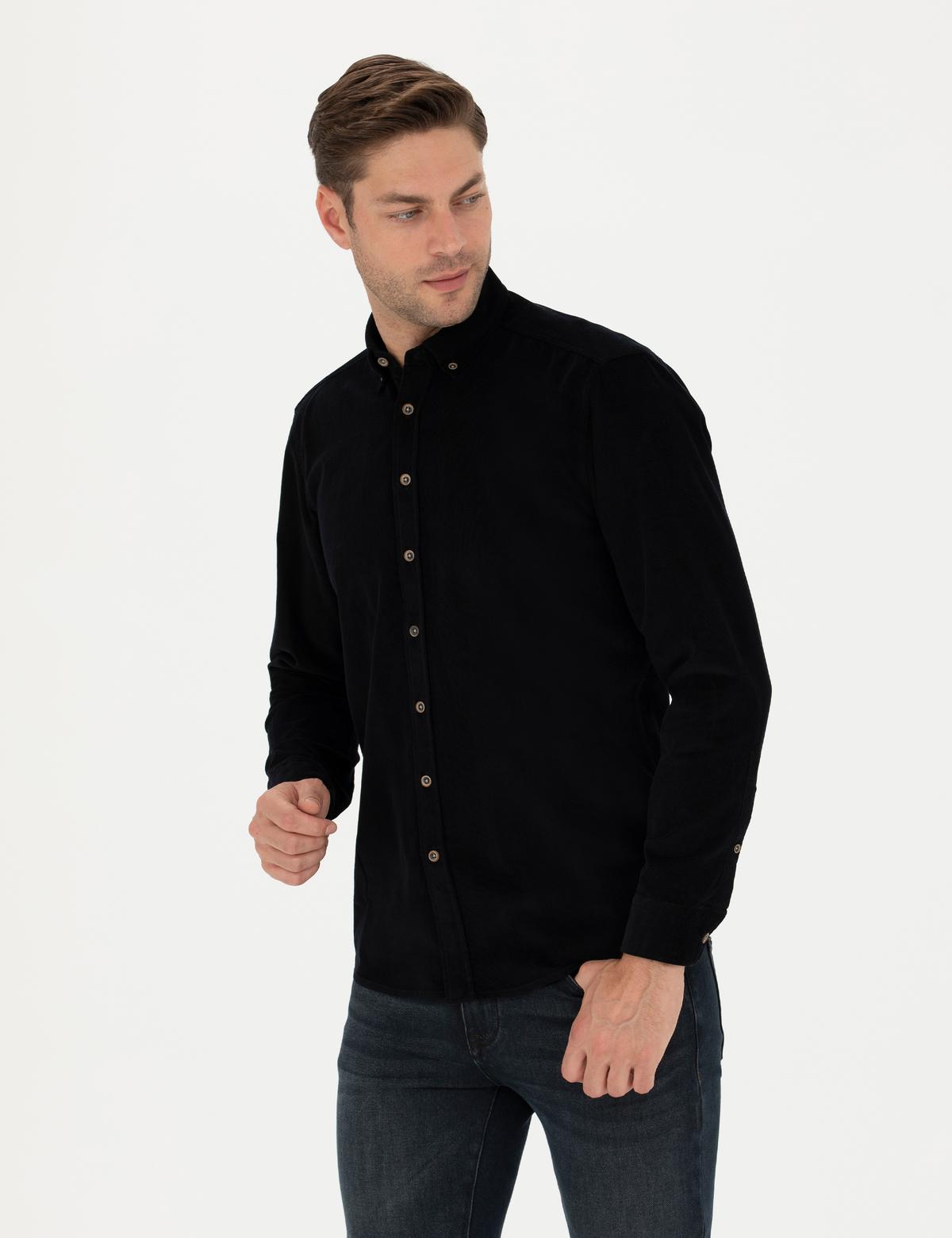 Siyah Regular Fit Uzun Kollu Gömlek