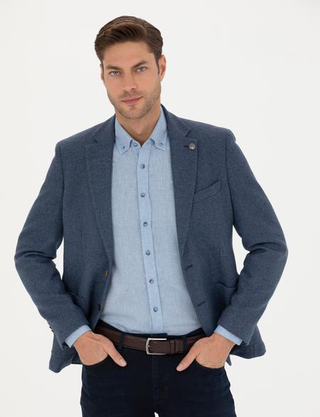 Koyu Mavi Slim Fit Yün Karışımlı Ceket - 50276911008