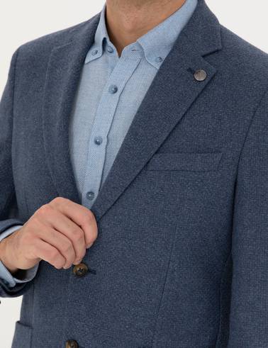 Koyu Mavi Slim Fit Yün Karışımlı Ceket