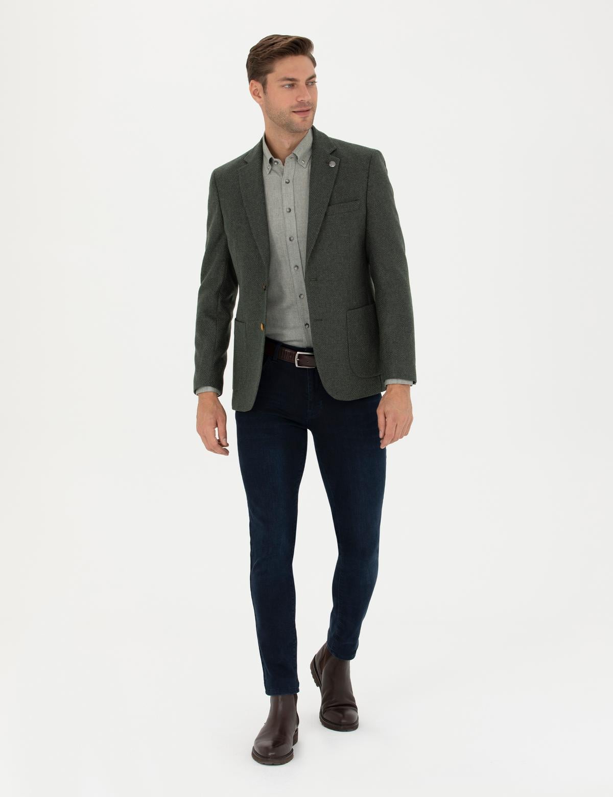 Haki Slim Fit Yün Karışımlı Ceket - 50276911074