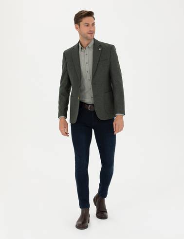 Haki Slim Fit Yün Karışımlı Ceket